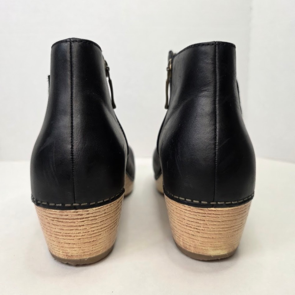 Dansko Women's 41 Ankle Boots Black Leather Lizanne Clog Heel Side Zip Booties - Picture 6 of 12